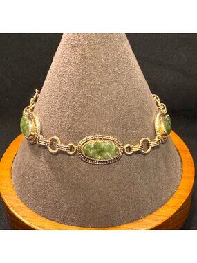 12k Gold Filled Bezel Set Jade Station Bracelet Size 7.5" Length
